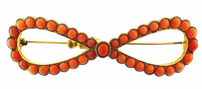 Vintage 14k Yellow Gold Coral Beads Brooch: NS T00 Cute and stylish vintage 14k yellow gold brooch with coral beads and fine engraving A note about the color: the coral color came out very bright orange on the pictures, but in fact it's not