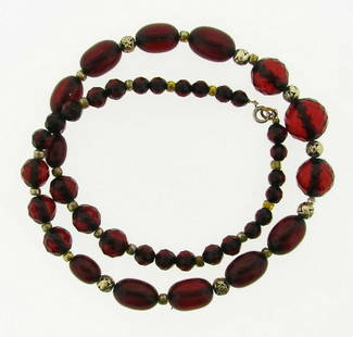 GORGEOUS Silver & Polished Garnet Necklace Circa 1900s!: DK Silver & Garnet Bead Necklace Circa 1900s! This wonderful item is one of a kind! The weight is 27 grams. The beads are faceted and polished. The length is 19 inches. The width at the largest