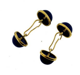 VINTAGE C.1970 14K YELLOW GOLD LAPIS CUFFLINKS CUFF: N-AOO VINTAGE C.1970 18K YELLOW GOLD LAPIS CUFFLINKS MAKES A PERFECT GIFT FOR STYLISH MEN WHO APPRECIATE LUXURY THINGS IN LIFE! WEIGHT – 12.3 G MEASURES: 5/8'' X 1/2'' Reserve: $455.00 