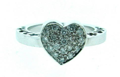 CUTE 18k White Gold & Diamond Heart Ring Circa 1980s!: DK 18k White Gold & Diamond Heart Ring Circa 1980s! This wonderful ring is one of a kind! The weight is 4.9 grams. There are 0.20 points of round brilliant cut diamonds. The color is I and the