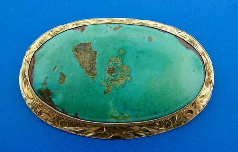 FUNKY Arizona Turquoise 14k Yellow Gold Brooch Pin: AK TT0 Arizona Turquoise 14k Yellow Gold Brooch Pin · Wonderful brooch that is a great addition to your collection. · Weight is 22.4 grams · Made of 14k Yellow Gold (stamped), Arizonian