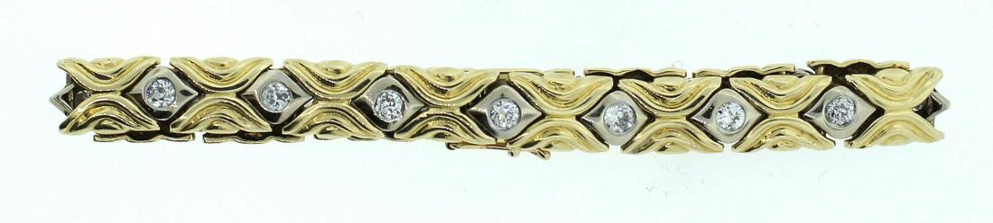 14K YELLOW & WHITE GOLD 1.20CTS DIAMOND BRACELET C.1950: N-JOOO C.1950 14K YELLOW & WHITE GOLD 1.20CTS DIAMOND BRACELET STAMPED This wonderful elegant bracelet was created c.1950. It is made of 14k white & 14k yellow gold & diamonds Diamonds - approx.