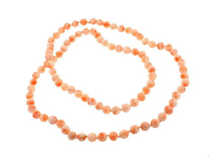 AMAZING ANGEL SKIN CORAL STRAND NECKLACE: M N00 ANGEL SKIN CORAL NECKLACE This cute NECKLACE was done circa 1950s. The piece will look absolutely amazing with any outfit. Will be a great piece that you will enjoy to wear every day. It is 29"