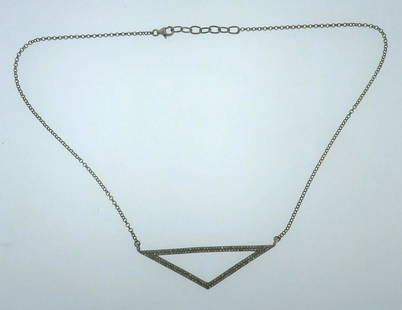 Sterling Silver Diamond Pendant Necklace: NS U00 Sterling silver chain necklace with a triangular diamond pendant Stamped with a hallmark for sterling silver (925) Measurements: chain is 18 3/8 " long, 1/16" wide; pendant is 1/16" H x 2