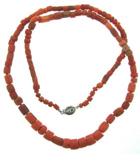 VINTAGE CORAL STRAND NECKLACE 925 STELRING SILVER CLASP: N-GOO CORAL NECKLACE The piece will look absolutely amazing with any outfit. Will be a great piece that you will enjoy to wear every day. WEIGHT 32.9 G LENGTH 24'' WIDTH UP TO 3/8'' STAMPED 925
