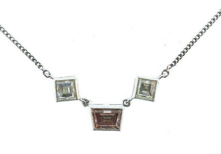 14K White Gold Chain Necklace Pendant Cognac Trapezoid: KG U000 14K White Gold Chain Necklace with Pendants Cognac Color Trapezoid Baguette, White Square Diamonds in Bezel Setting · Weight: 2.6 g · Material: 14K white gold, diamonds · Measurements: