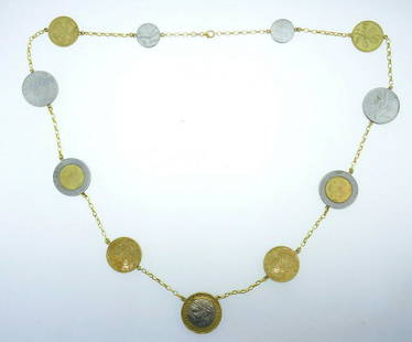 Vintage Milor Italy Coin Lire European 14k Yellow Gold: AK NT0 Vintage Milor Italy Coin Lire European 14k Yellow Gold Chain Necklace By The Yard · Wonderful necklace that is a great addition to your collection. · Weight is 62.2 grams · Made of 14k