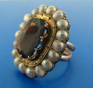 STUNNING 14k Rose Gold, Garnet & Pearl Ring Circa 1900s: DK 14k Rose Gold, Pearl & Garnet Ring · Wonderful ring that is a necessity in your collection. · The weight in total is 12.2 grams. · The length is 1 1/8 inches. The width is 3/8 of an inch.