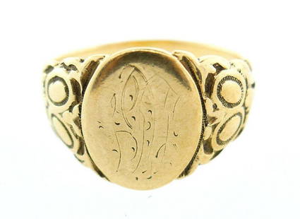 Victorian Engraved Yellow (a little Rose Pink) Gold: AK UT0 Victorian Engraved Yellow Rose Pink Gold Signet Ring · Wonderful ring that is a great addition to your collection. · Weight is 4.4 grams · Made of 10k Yellow/Pink Gold (it is a pinkish