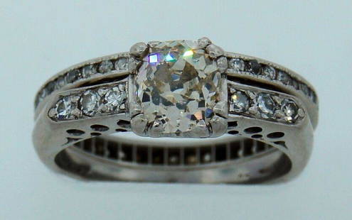 Art Deco ENGAGEMENT RING and ETERNITY WEDDING BAND: V UTOO GTO Art Deco Diamond & Platinum Engagement Ring with Eternity Wedding Band Classy and timeless design. Diamonds and platinum – pure as nature. Created in the 1910’s. Materials: 
