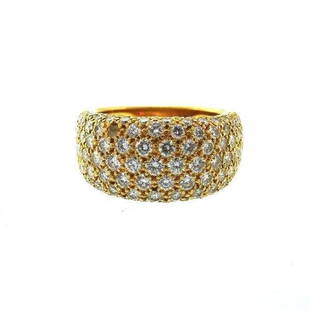 CARTIER 18k Yellow Gold & Diamond Ring Dome Shape: DK Cartier 18k Yellow Gold & Diamond Dome Ring · This is a must for a collector. The weight is 10.1 grams. The length is 7/8 of an inch. The height is 3/8 of an inch. The width of band is 3/16 of