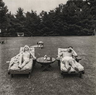 DIANE ARBUS - A Family on their Lawn, Westchester, NY: Artist: Diane Arbus Title: A Family on their Lawn, Westchester, NY, 1968 Medium: Photo Litho, 1972, USA Dimensions: 8.3x8.25" Heat Wax Mounted on 11x14" Conservation Board Diane Arbus was an American