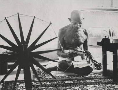 MARGARET BOURKE-WHITE - Mahatma Gandhi, 1946: Artist: Margaret Bourke-White Title: Mahatma Gandhi, 1946 Medium: Photo Litho, 1997, China Dimensions: 8.6x6.6" Heat Wax Mounted on 11x14" Conservation Board Margaret Bourke-White (1904-1971) was an A