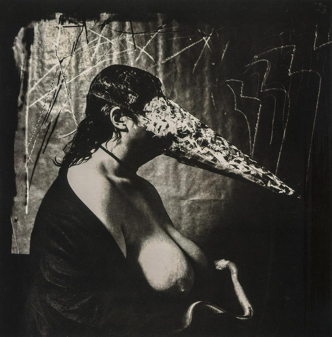 JOEL-PETER WITKIN - Woman Breastfeeding an Eel: Artist: Joel-Peter Witkin Title: Woman Breastfeeding an Eel, New Mexico, 1979 Medium: Photo Litho, 1995, Italy Dimensions: 6.5x6.55" Heat Wax Mounted on 8.5x11" Conservation Board Joel-Peter Witkin (1