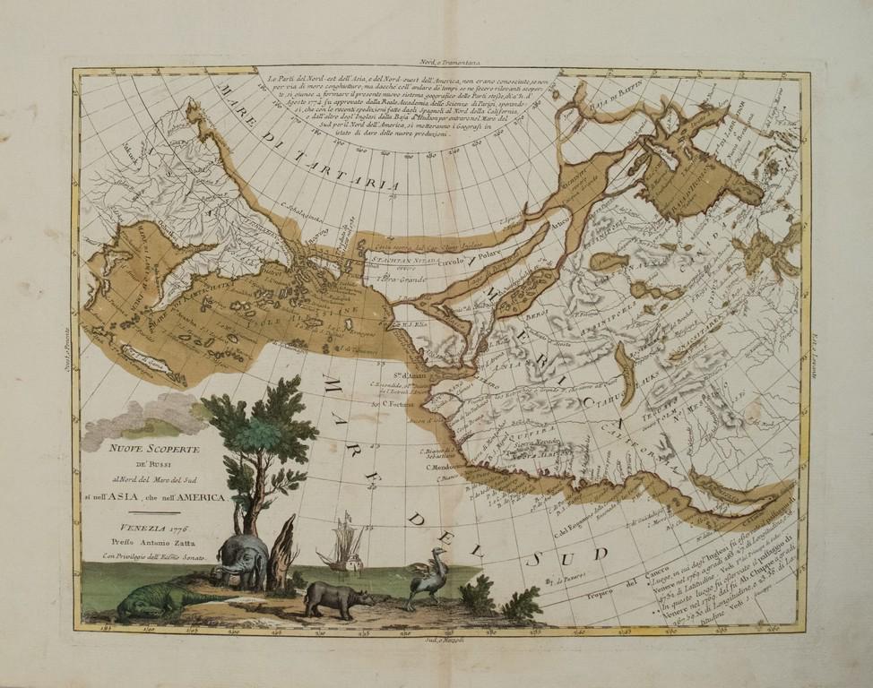 1776 Zatta Map of the North Pole to America -- Nuove: Title: 1776 Zatta Map of the North Pole to America -- Nuove Scoperte de' Russi al Nord del Mare del Sud si nell' Asia, che nell' America Date: 1776 c., Venice Cartographer: A Zatta Size: 12 x 15.5 in.