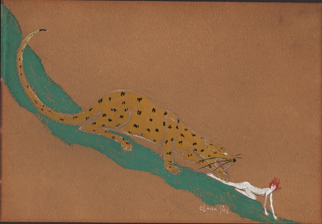 Orig. Clara Tice goache on board: Original and authentic painting ()goache on board) of a leopard and nude woman by Clara Tice, the Â“Queen of Greenwich Village.Â” Tice was an American avant-garde artist and book illustrator kno