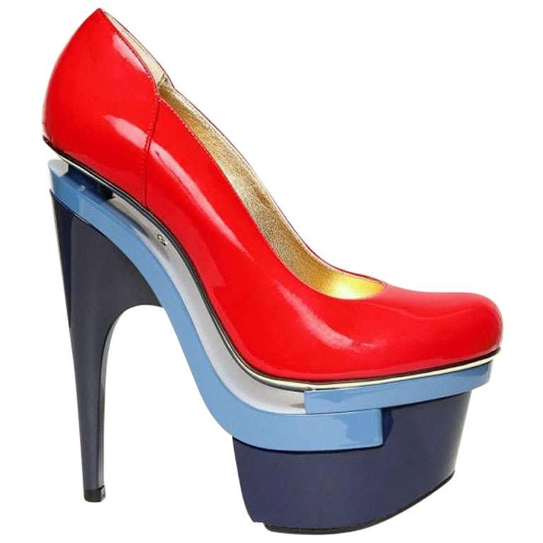New Versace Red Patent Leather Triple Platform Pumps (1 of 4)