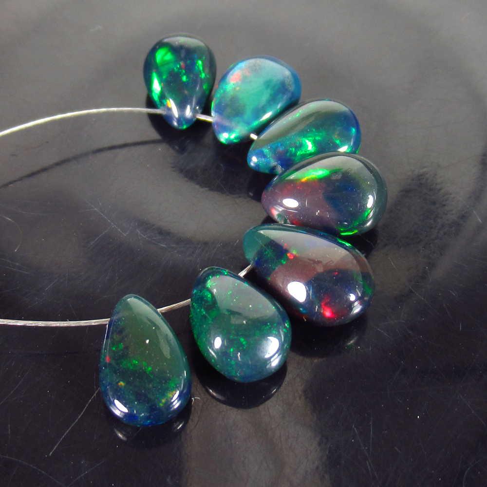 8.48 Ct Genuine 7 Drilled Black Pear Opal Beads (1 of 2)