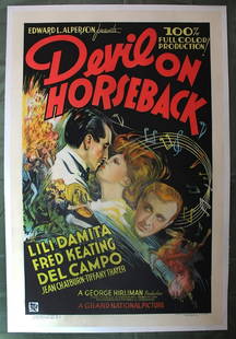 Devil on Horseback (Grand National, 1936) US One Sheet: The Devil on Horseback (1936) A movie star visits a small Latin country with her press agent, and a local bandit who has a crush on her invites her to visit his hacienda. Her press agent decides to