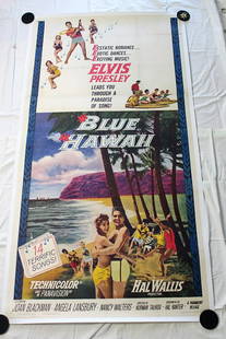 Elvis Blue Hawaii (USA, 1961) Three Sheet Movie Poster: After arriving back in Hawaii from the Army, Chad Gates defies his parents' wishes for him to work at the family business and instead goes to work as a tour guide at his girlfriend's agency. 