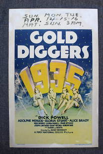 Gold Diggers 1935 (1935) US Window Card Movie Poster: Gold Diggers 1935 (1935) US Window Card Movie Poster Condition: VG Reserve: $573.75 Shipping:Domestic: Flat-rate of $22.00 to anywhere within the contiguous U.S.International: Foreign shipping