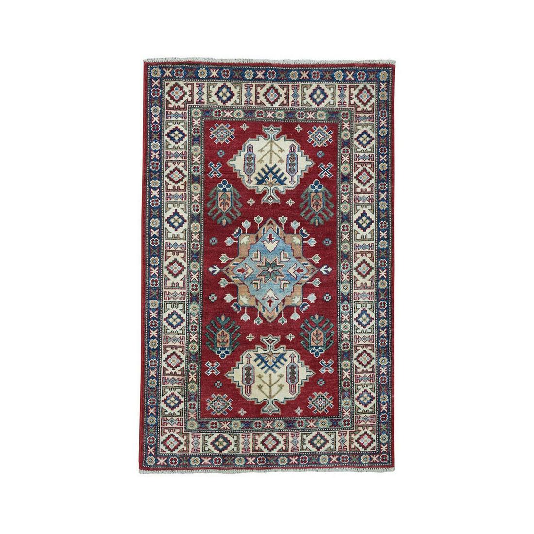 Red Geometric Design Kazak Pure Wool Hand-knotted (1 of 6)