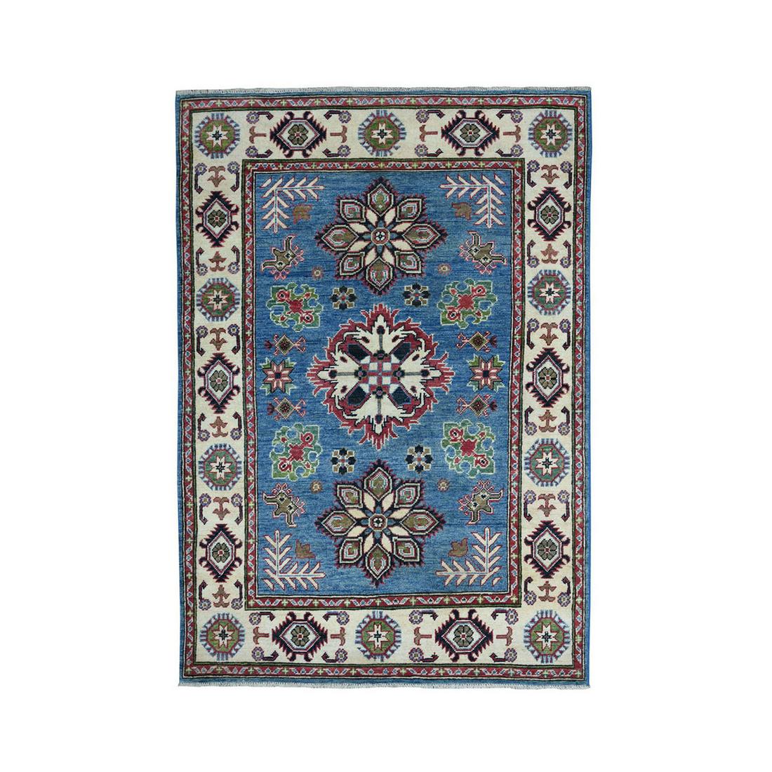 Blue Geometric Design Kazak Pure Wool Hand-knotted (1 of 6)