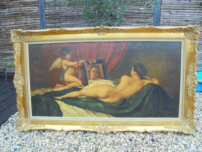 AFTER The Rokeby Venus by Diego Velázquez: Title: AFTER The Rokeby Venus by Diego VelÃ¡zquezDescription: OIL PAINTINGOrigin: Date/Period: 1900Materials:OIL ON CANVASDimensions: Reserve: $250.00 Shipping:Domestic: Flat-rate of $200.00 to