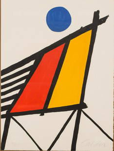 Alexander Calder: "Blue Sun": Artist: Alexander CalderTitle: "Blue Sun"Medium: Original Limited Edition Lithograph on Arches paper, 1971Dimensions: Paper Size: 24" x 18." Edition Size: 150, plus proofs. Signed and numbered in