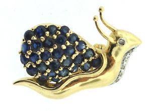 ADORABLE 14K YELLOW GOLD SAPPHIRE DIAMOND SNAIL PIN: N-AUT 14K YELLOW GOLD SAPPHIRE DIAMOND SNAIL PIN/BROOCH BY S.C. STAMPED ADORABLE CUTE AMAZING GIFT 14K YELLOW GOLD, SAPPHIRE & DIAMOND WEIGHT 4.7 G MEASURES 1 1/8'' X 11/16'' STAMPED: 14K S.C. 