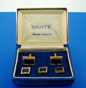 CHIC Dante Gold Plated & Sodalite Cufflinks & Stud Set: DK Dante Sodalite & Gold Plated Cufflinks & Stud Set · The weight of cufflinks is 11.7 grams. · The length of cufflinks are 5/8 of an inch. The width of cufflinks are 1/8 of an inch. The length