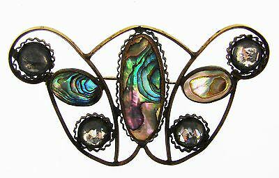 ARTS & CRAFTS Metal, Glass & Mother of Pearl Butterfly: DK Metal, Glass & Mother of Pearl Butterfly Pin! Arts & Crafts! This wonderful item is one of a kind! The weight is 13.9 grams. The length is 3 1/8 inches. The height is 1 ¾ inches. The width is