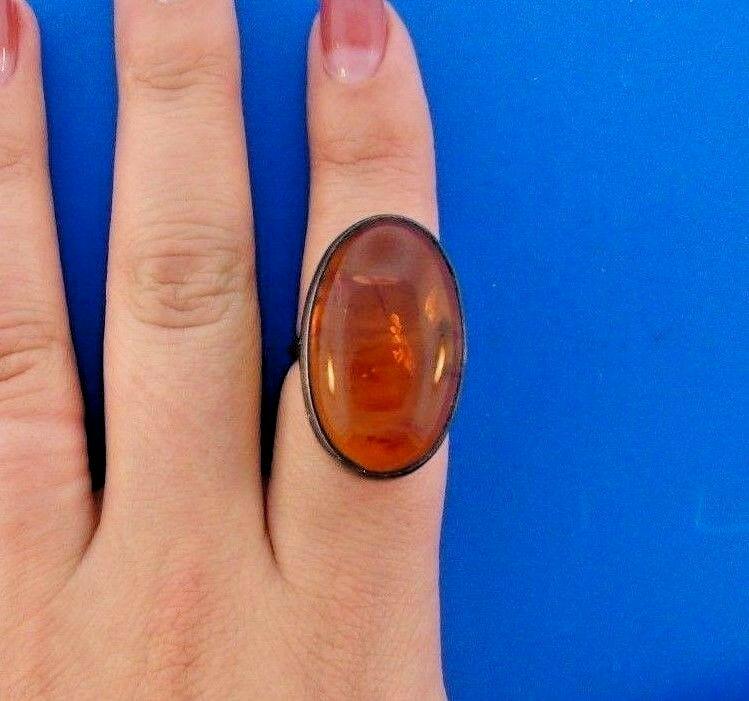 GROOVY Sterling & Amber Ring Vintage (1 of 3)