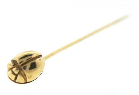 CUTE 14k Yellow Gold Ladybug Stick Pin Circa 1950!: DK 14k Yellow Gold Ladybug Stick Pin This unique and wonderful stick pin is one of a kind! It is circa 1950s. The weight is 1.6 grams. It is made of 14k yellow gold. The height is 2 1/16