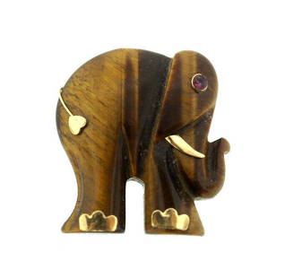 VINTAGE TIGER EYE ELEPHANT YELLOW GOLD RUBY PENDANT: N-JTO ELEPHANT PENDANT ADORABLE LOVELY PIECE MEASURES 1'' X 7/8'' WEIGHT 6.3 G You can have it at a fraction of the retail price! The piece is in GOOD condition. BAIL SHOULD BE MADE Reserve: