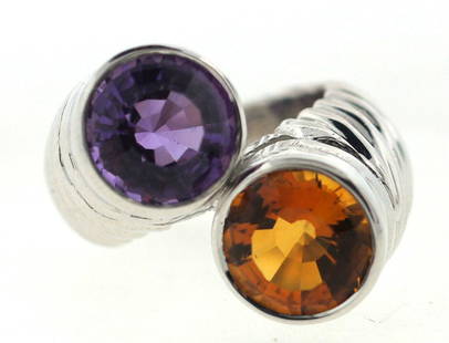 LOVELY 18k White Gold, Citrine & Amethyst Ring!: DK 18k Gold, Citrine & Amethyst Ring Unique… Stylish & Classic! A dream of every woman and man & YOU CAN MAKE IT TRUE! This elegant ring is one of a kind! Now you have a chance to purchase it