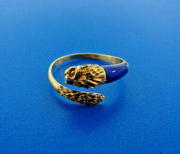 COOL 18k Yellow Gold & Enamel Gargoyle Head Ring: DK 18k Yellow Gold & Enamel Gargoyle Ring · This is a must for any collector. · The weight is 2.7 grams. · The ring size expands in size. Reserve: $280.00 Shipping:Domestic: Free shipping