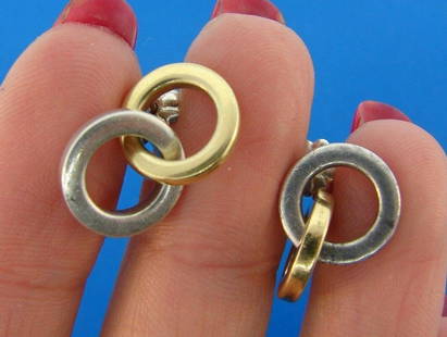 GROOVY Tiffany & Co. 18k Yellow Gold & Silver Earrings: DK Tiffany & Co. 18k Yellow Gold & Silver Earrings · This is a must for a collector. The weight is 6.5 grams. The length is ¾ of an inch. · This is a timeless piece. Reserve: $430.50 