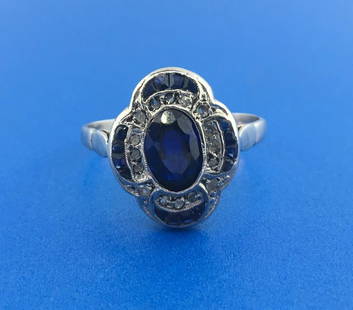 WOW! Stunning Sapphire and Rose Cut Diamond 14k White: SJ-IT0 14K White Gold Sapphire and Rose Cut Diamonds Ring Circa 1910 · FANTASTIC ring that is a great addition to your collection. · Weight is 2.5 grams · Made of 14 karat white gold, and has