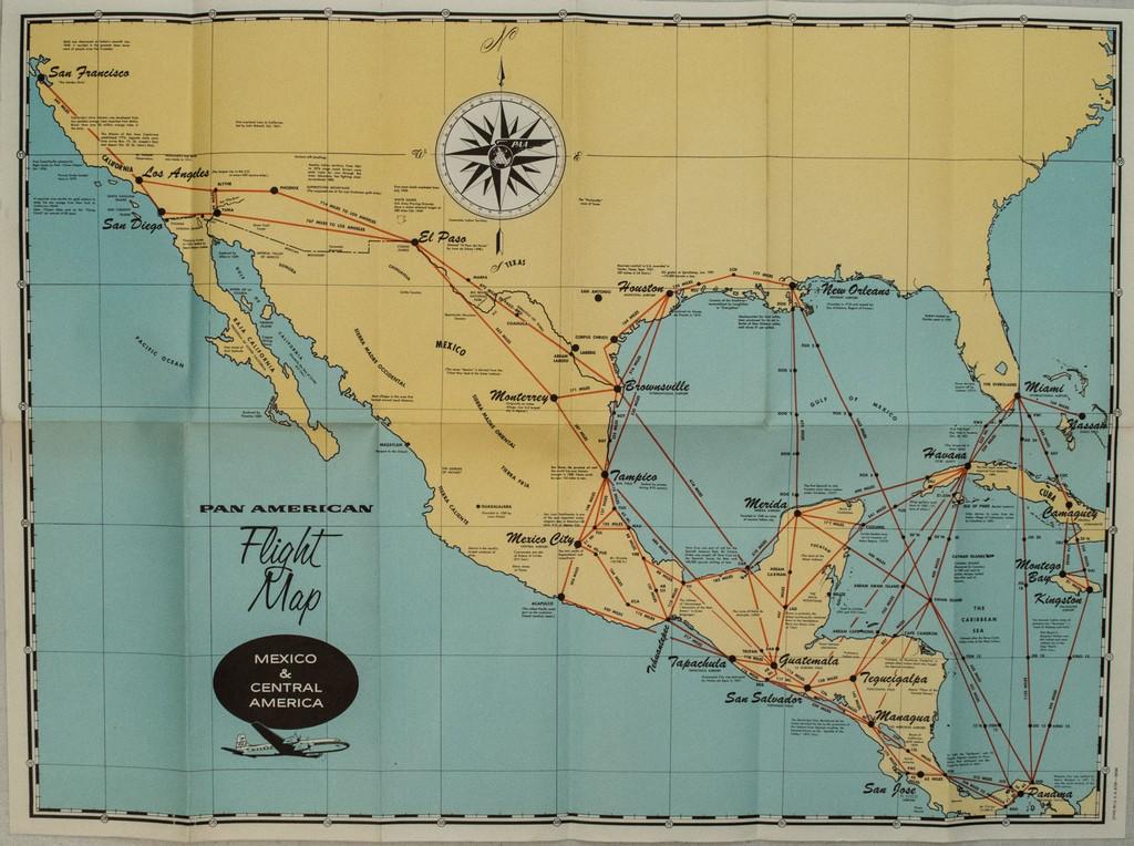 1950s Pan Am Flight Map of Mexico and Central America (1 of 1)