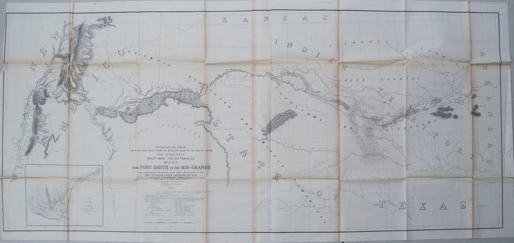 1853-4 Whipple Map of Parts of Arkansas, Indian (1 of 1)