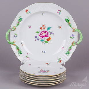 Herend Nanking Bouquet Multicolor Dessert Set for Six: Herend Nanking Bouquet Multicolor Dessert Set for Six People Manufacturer: Herend Porcelain Manufactory (Hungary) Quality: Handpainted, 1st class Pattern: Nanking Bouquet Multicolor (NB) 