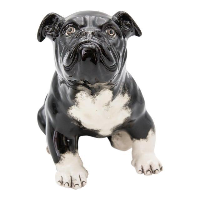 Vintage Ceramic Bull Dog Signed: A superb large ceramic bulldog figurine. Signed by the artist on reverse. This charming fellow is hand painted with fine details and would be perfect for the dog lover or collector. 9.5"W X 4.5"D X 6.