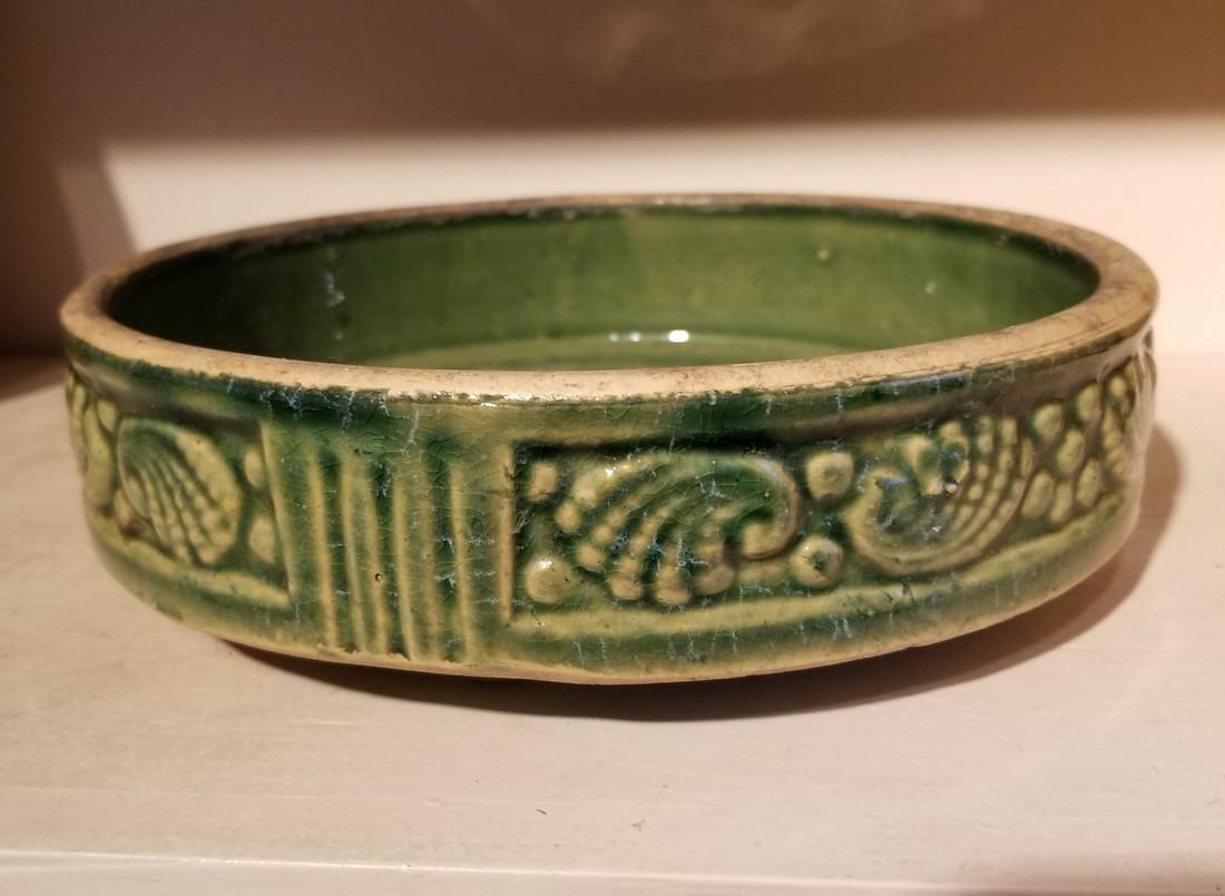 Bulb Pot Ohio: Title: Bulb Pot Ohio Date/Period: c. 1925 Dimension: 8" diameter Provenance:to force bulbs. Material is stoneware with green glaze Shipping: Domestic: Flat-rate of $12.00 to anywhere within the contig