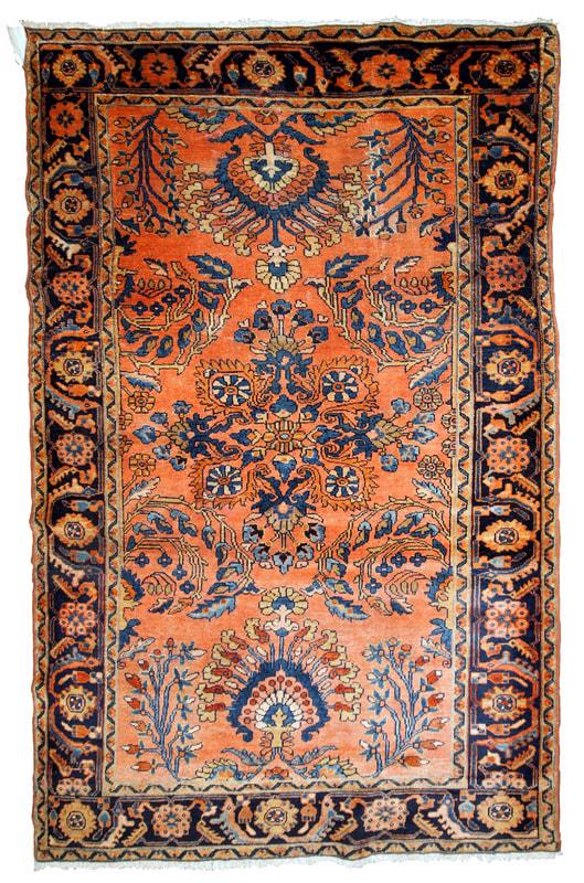 Handmade antique Persian Sarouk rug 3.4' x 6.4' (103cm (1 of 1)