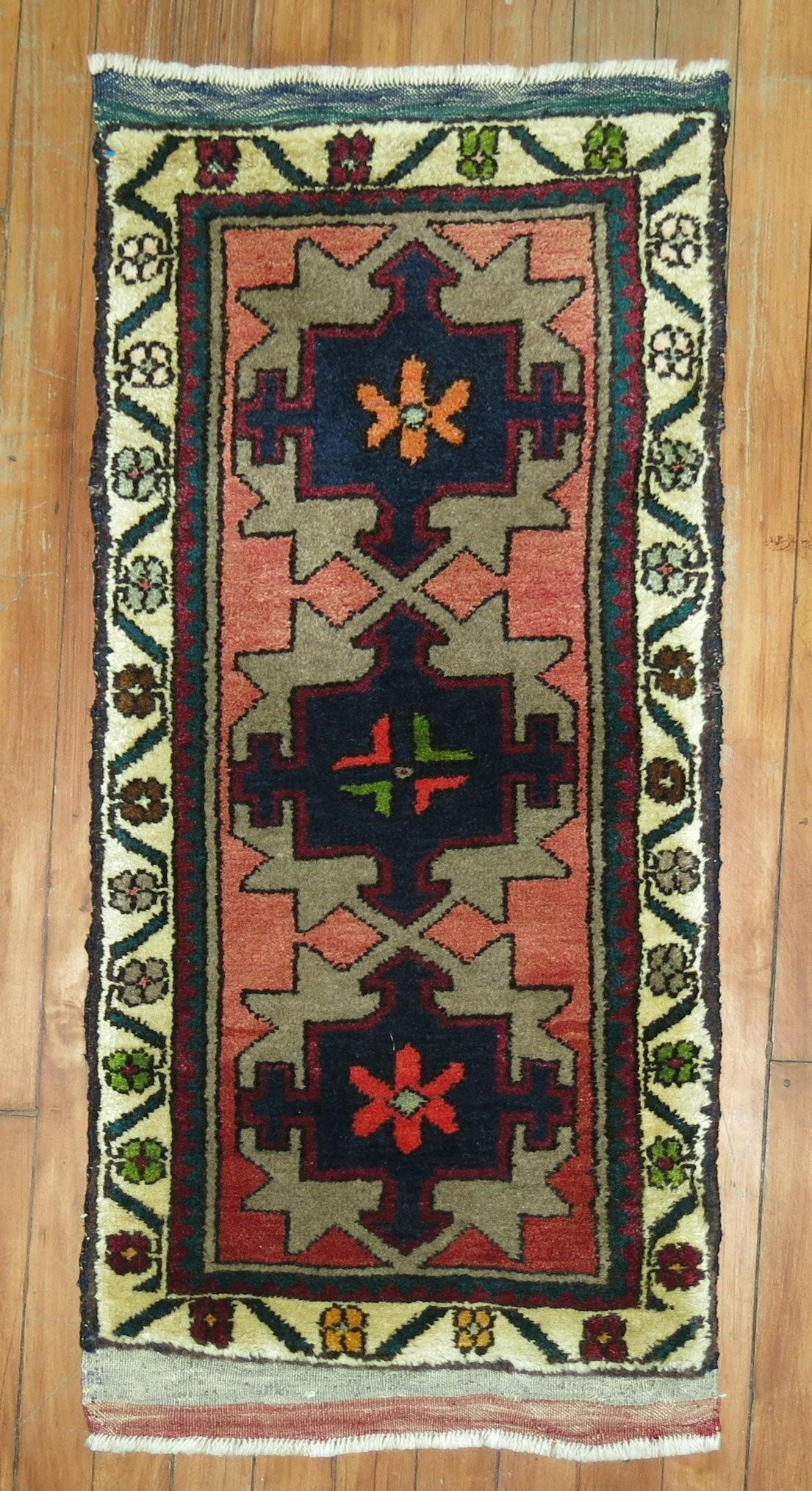 Vintage Yastik Mat: Details rug no. y1644 size 1' 5" x 3' 2" (43 x 97 cm) rug type Anatolian,Turkish size / category Yastiks Reserve: $100.00 Shipping: Domestic: Flat-rate of