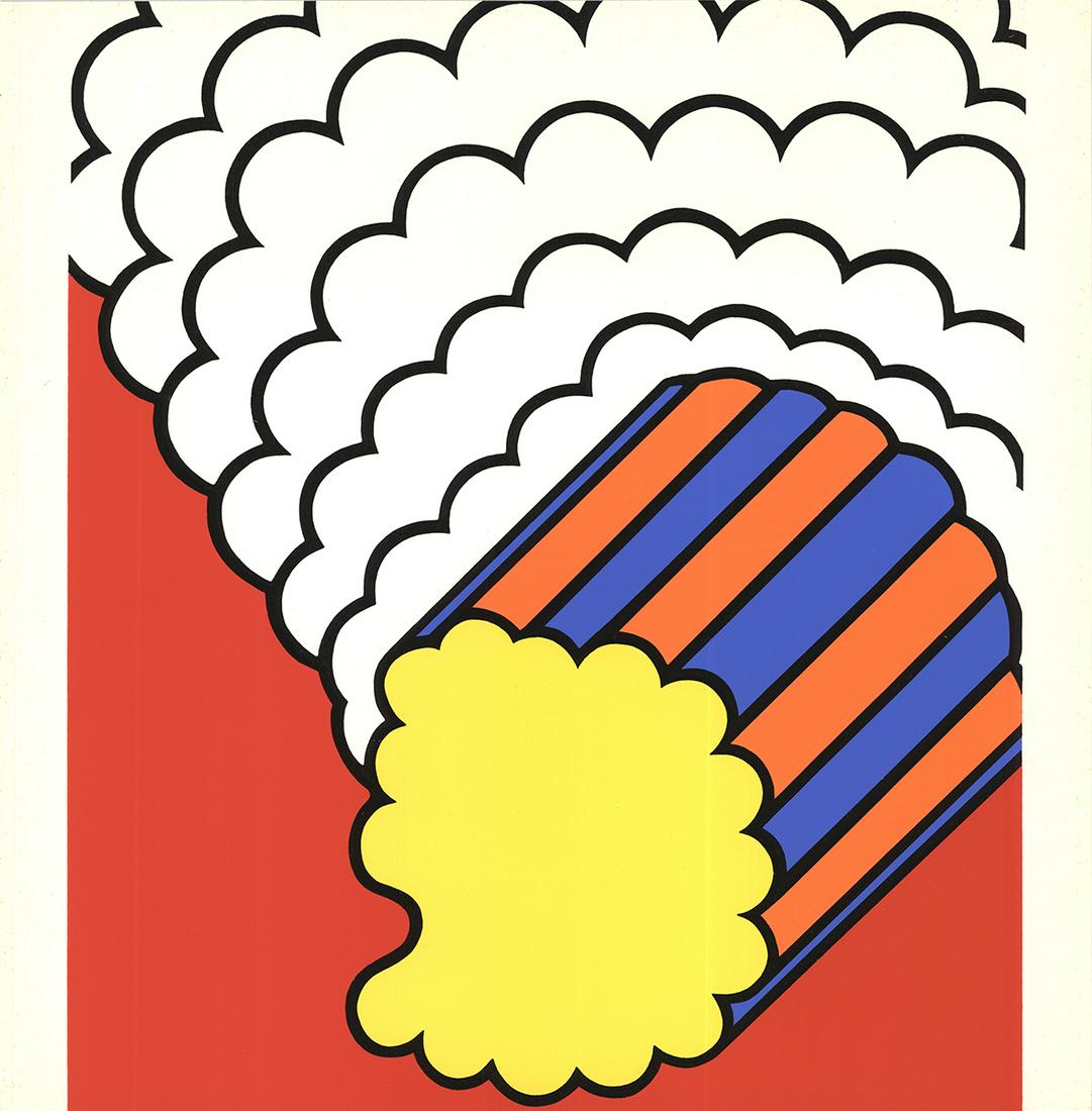 Nicholas Krushenick: White Smoke Red Sky: White Smoke Red Sky by Nicholas Krushenick, 1968 Unsigned Serigraph. Paper size is 19 x 19 inches, with an image size of 14.75 x 14.75 inches. The Serigraph is from an unknown edition size. and is not