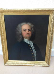 portrait of a gentleman Edmund Hoyle, Circle of James: 18th century Bust portrait of a gentleman in a blue coat with gold buttons (Said to be Edmund Hoyle, inventor of Whist) circle of James Latham. Housed in a gilt frame the size overall is 71 x 84 cm