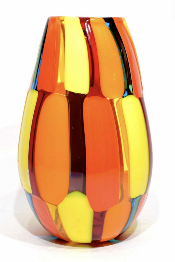 Murano glass vase pezzato: Title: Murano glass vase pezzato Maker: Ballarin Angelo Origin: Murano Date/Period: 2020 Materials: Glass Size: H. 17 cm, L. 10,5 cm, 280 grams Murano glass pezzato vase, made by glass master Angelo B