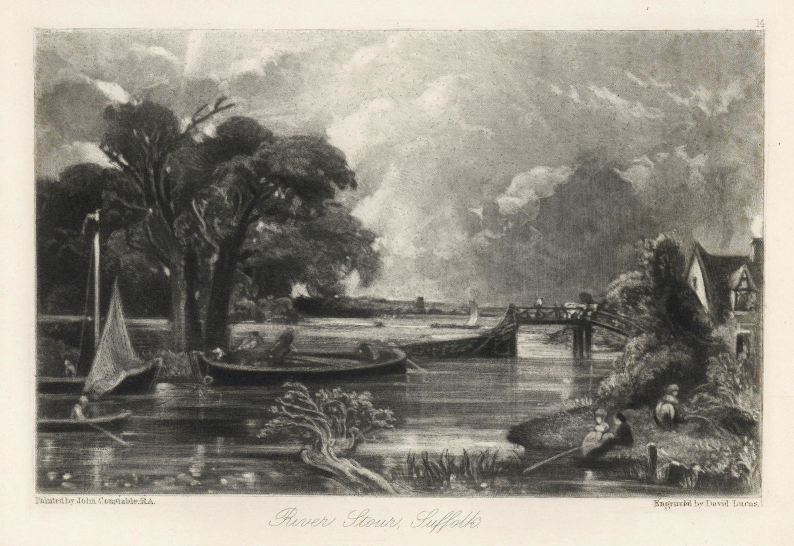 Sir John Constable / David Lucas mezzotint "River: This beautiful mezzotint engraving was composed by John Constable and engraved by David Lucas. It is from the much sought-after "English Landscape" series; this impression on cream wove paper is from